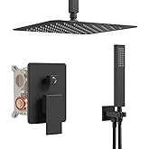 HoliSpa Ceiling Mount Shower Faucet Set, Black Shower System with 10-Inch Rain Showerhead and Handheld Spray Combo, High-Pressure Showerheads Set with Valve and Trim Kit, Matte Black