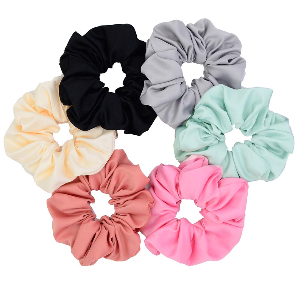 Simnice Oversized Blush Theme Large Hair Scrunchies Satin Elastics Scrunchy Bobbles Soft Hair Bands Hair Ties Hair Accessories Scrunchies for Girls Women，6 Colors : Beauty