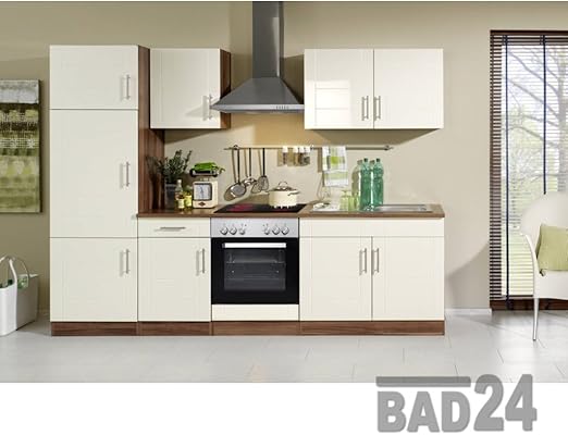 Kuchenzeile Mit Elektrogeraten 270 Nevasto Komplett Inkl E Gerate Hochglanz Creme Nussbaum Amazon De Kuche Haushalt