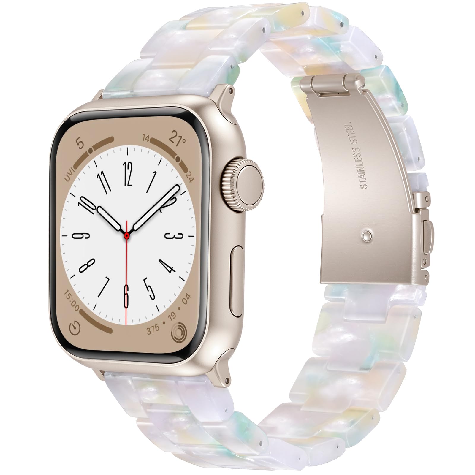 Photo 1 of V-MORO Resin Bands Compatible with Apple Watch Series 11/10/9/8/7 Band 40/41/42mm Lightweight Fashion Strap Bracelet with Starlight Buckle for iwatch Series SE/6/5/4/3/2/1(Jade Green,38/40/41/42mm)