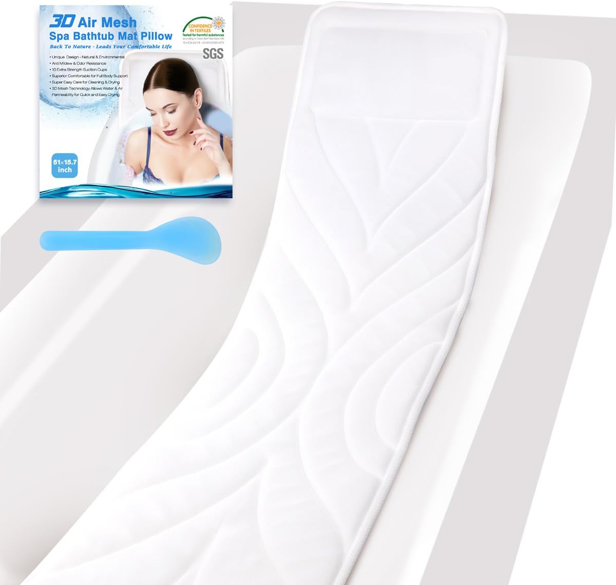 Full Body Spa Bath Cushion: Luxurious Spa Bath Cushion Mat with Headrest | Thick Large Antibacterial Bathtub Body Pillow Mat for Superior Bathing Comfort