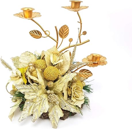 Centrotavola Natalizi Amazon.Buystar Centrotavola Natalizio Con 3 Portacandele Panna Oro Candelabro Natalizio Motivo Natalizio Con Abete Fiori Artificiali Ornamento Casa Tavola Natalizio Amazon It Casa E Cucina