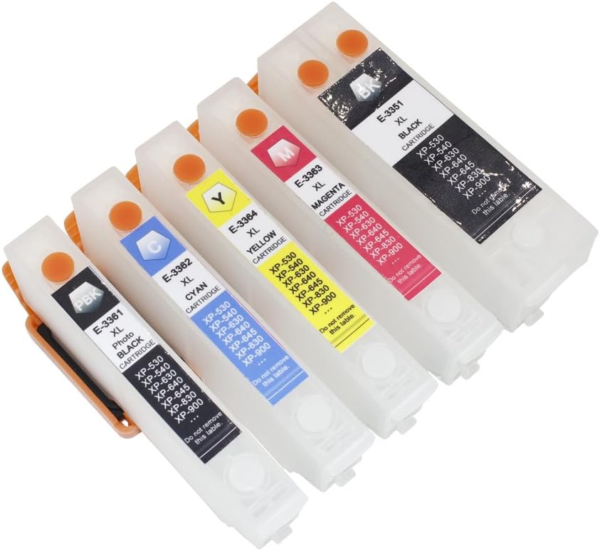 INKWAY 33XL 3351 Empty Refillable Compatible Ink cartridges (Auto Reset) for Epson XP-530 XP-630 XP-635 XP-640 XP-645 XP-830 XP-900 Printers