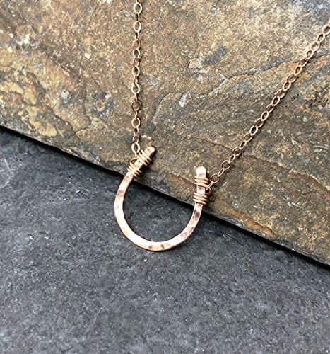 DESERT STUDIO JEWELRYLucky Horseshoe Necklace Rose Gold Filled Hammered 18 inch chain length