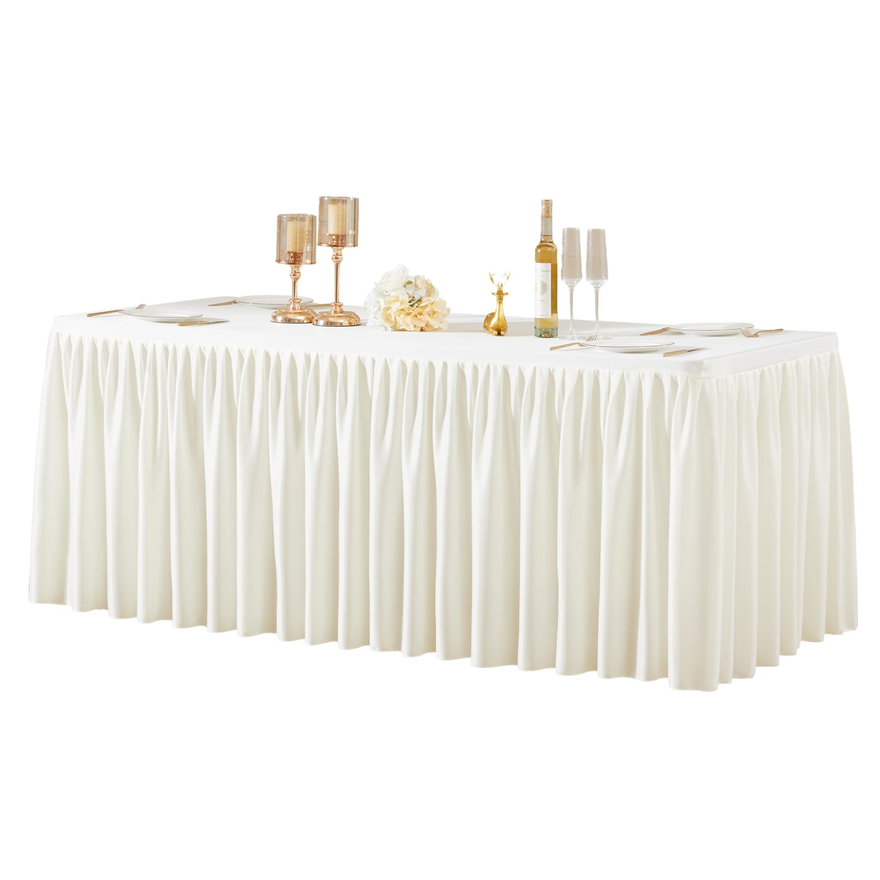 Photo 1 of 1 Pack Ivory Rectangle Table Clothes for 4 Foot Tables, Polyester Wrinkle Free Fitted Tablecloths 4ft Stretch Table Cover with Skirt for Wedding, Birthday, Parties, Trade Show, Craft Show