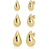 Small Teardrop Gold Chunky Earrings for Women,Thick Gold Plated Hoop Hypoallergenic Water Drop Earring Dupes for Women 18MM