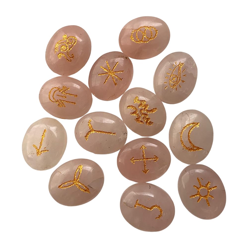 VIE Witches Rune Set with Pouch, Rose Quartz