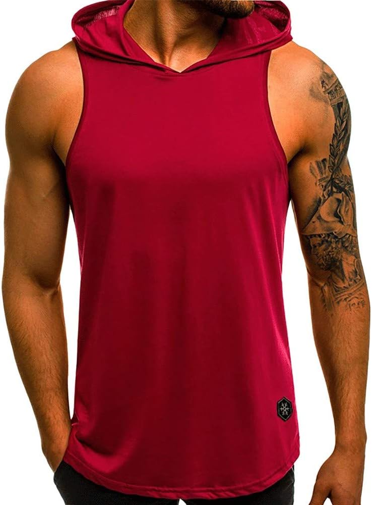 Mens Tank Tops Undershirts, Mens Casual Athletic Sleeveless Sport Pullover Hoodie Vest Tops T-Shirt