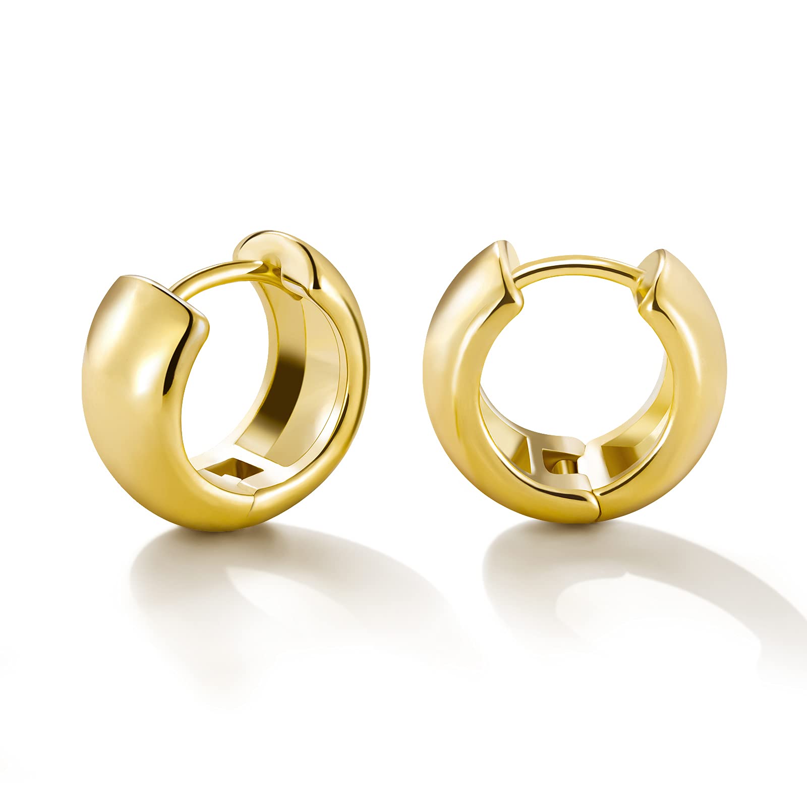 Gold Huggie Hoops: Small 14k Gold Plated Thick Chunky Hypoallergenic Earrings Jewelry for Women