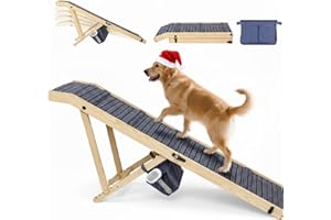 FURNPULSE Extra Large Dog Ramp 63‘’L for High Bed, Couch & SUV – 200 Lb Heavy Duty Solid Wood Pet Ramp, 4 Adjustable Height (Max 29.5") – Portable Stable Non-Slip Steps for Medium to XL Dogs