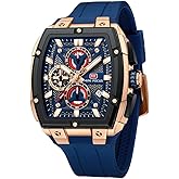 MF MINI FOCUS Men's Watch Analog Fashion Wrist Watch, Skeleton Tonneau Watch for Men with Chronograph,Ideal for Sports Enthusiasts and Daily Wear