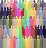 Elastic Hair Ties, No Crease Ouchless Ribbon Ponytail Holders, Bows Rubber Yoga Twist Hair Bands Accessories, Hand Knotted Fold Over Solid Colors (100Pcs, Multi-Colored)