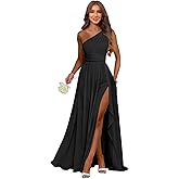 Dvdci One Shoulder Bridesmaid Dresses Chiffon Slit Empire Long Formal Dresses for Women
