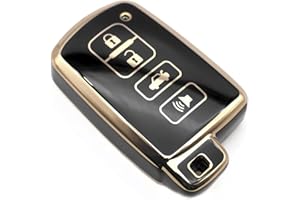 FEYOUN Key Fob Cover Compatible with Toyota Avalon Camry Corolla RAV4 Sequoia Highlander 4Runner Smart 4 Buttons TPU Remote Keyless Key Fob Case Protection Shell Accessories, Black