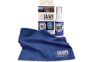 JAWS JUST ADD WATER SOLUTIONS Jaws, Premium Anti-Fog Spray for Eye Glasses, Mirrors, Plastic Windows, Swim Goggles, Diving Masks - Quick and Long-Lasting Glass Anti Fog Quick Spit Spray with Cloth, 1 oz.