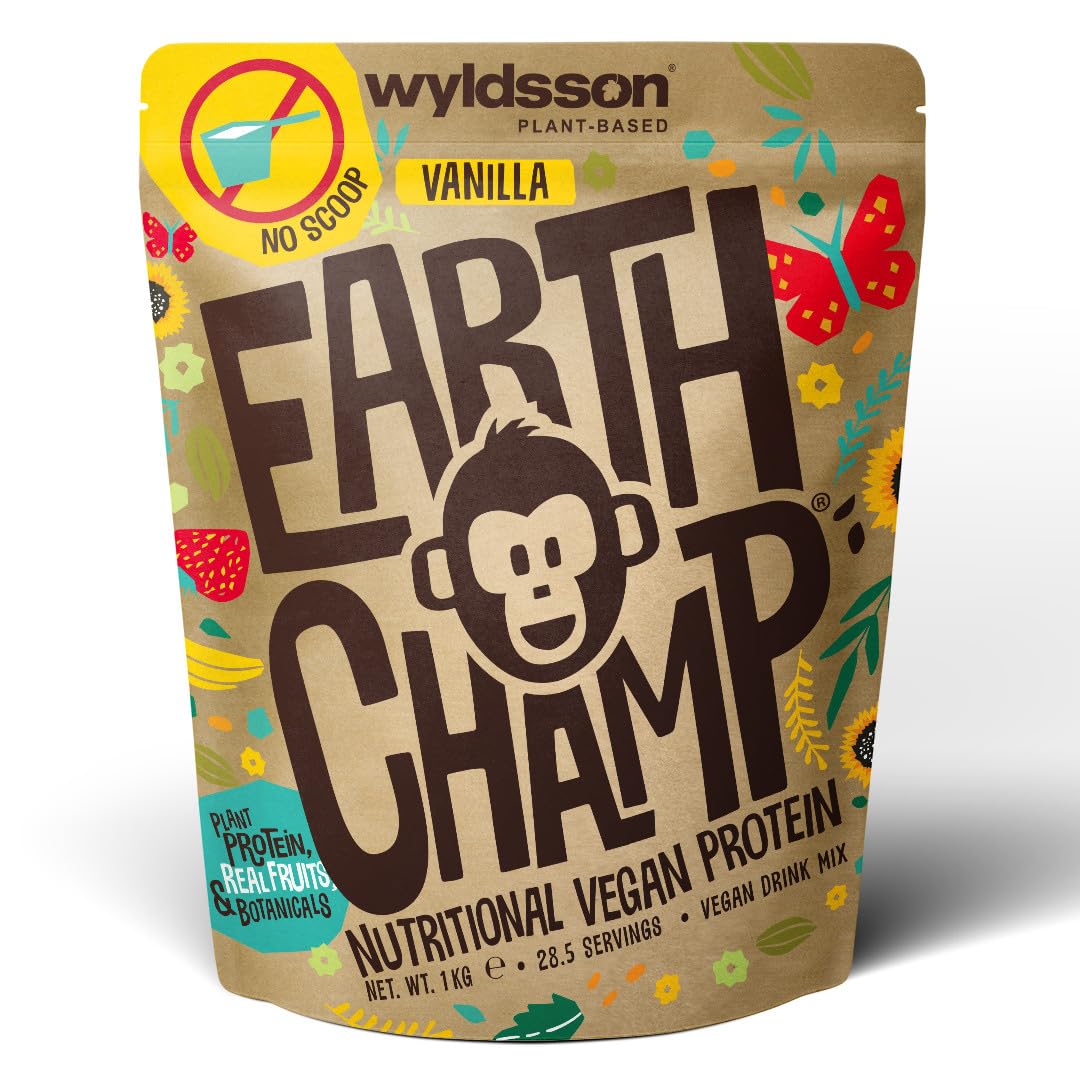 Vegan Protein Powder (No Scoop Included) 1kg - EarthChamp by Wyldsson - Plant Based Vanilla Protein Powder Shake, Dairy Free, Gluten Free, Lactose Free Protien Powder (Vanilla)
