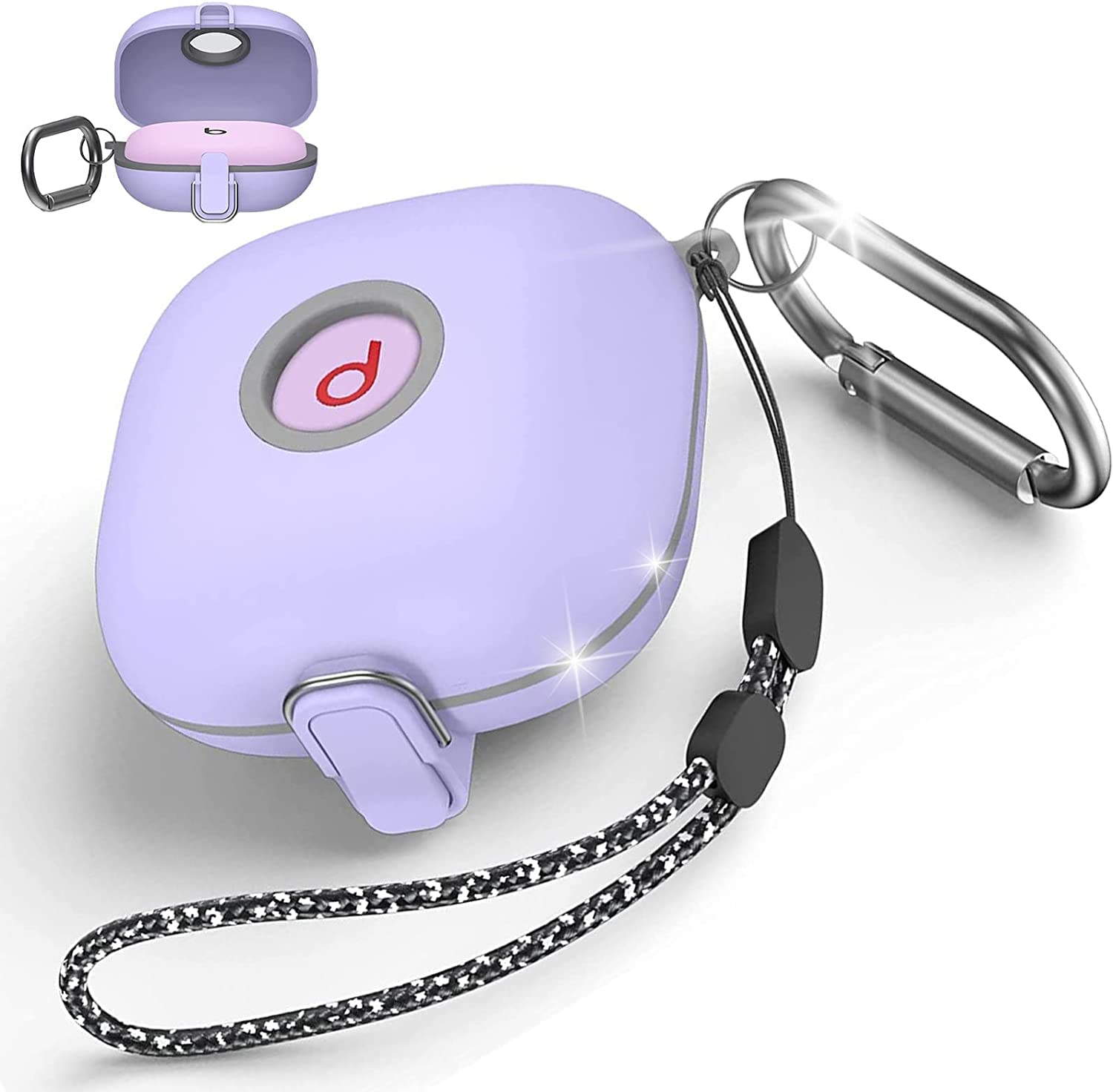 Miimall Compatible with Beats Fit Pro Case, [Keychain] [Secure Lock] TPU Protective Skin Case Cover with Lanyard, Anti-drop Shock-absorbing One-click Pop Full Protective Cover for Beats Fit Pro-Purple