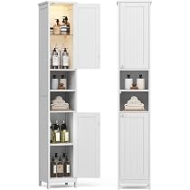 Armario Alto De Baño VASAGLE - Medidas 30x40x165 Cm, Color Blanco Nube, Con Puerta De Cristal Y Patas | Estantes Regulables Y Ahorro De Espacio