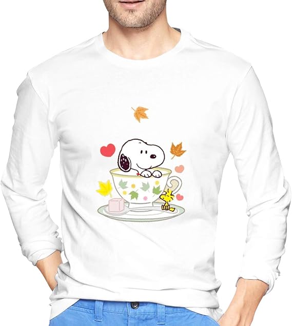 Amazon Hah Tシャツ 長袖 ゆったり Snoopy プリント おしゃれ メンズ 無地 綿 青年 快適 丸襟 冬 メンズシャツ レディース シャツ White M Tシャツ カットソー 通販