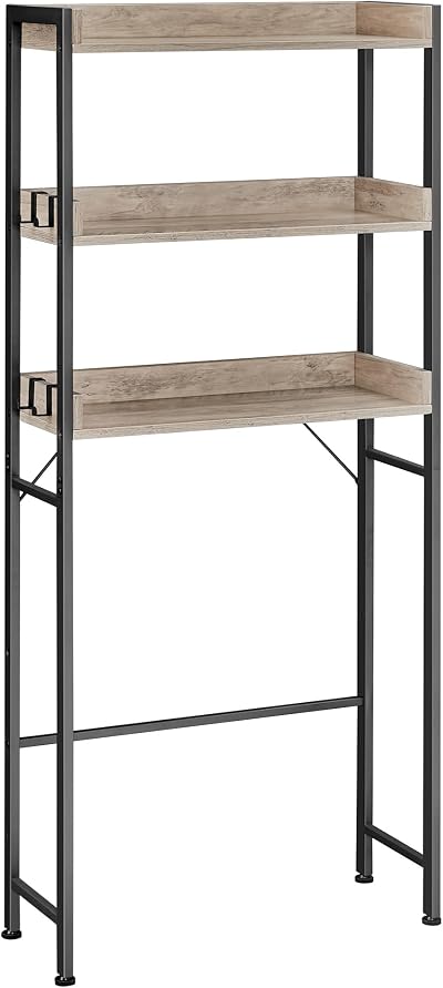 VASAGLE Over-The-Toilet Rack 3-Tier Greige Black BTS002B02 Space-Saving Storage