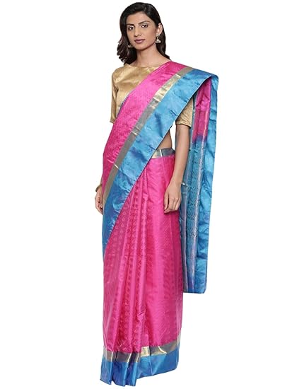 Womens Kanchipuram Pure Silk Saree With Blouse Piece (CCMYSS10739_Magenta)