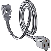 Elecan Appliance Power Extension Cord 4 Ft Gray, 3 Prong Heavy Duty Flat Wire Low Profile Grounded Cable, SPT-3, 14 AWG 15A 125V 1875W for Air Conditioner, Refrigerator & Major AC Units-ETL Listed-4FT