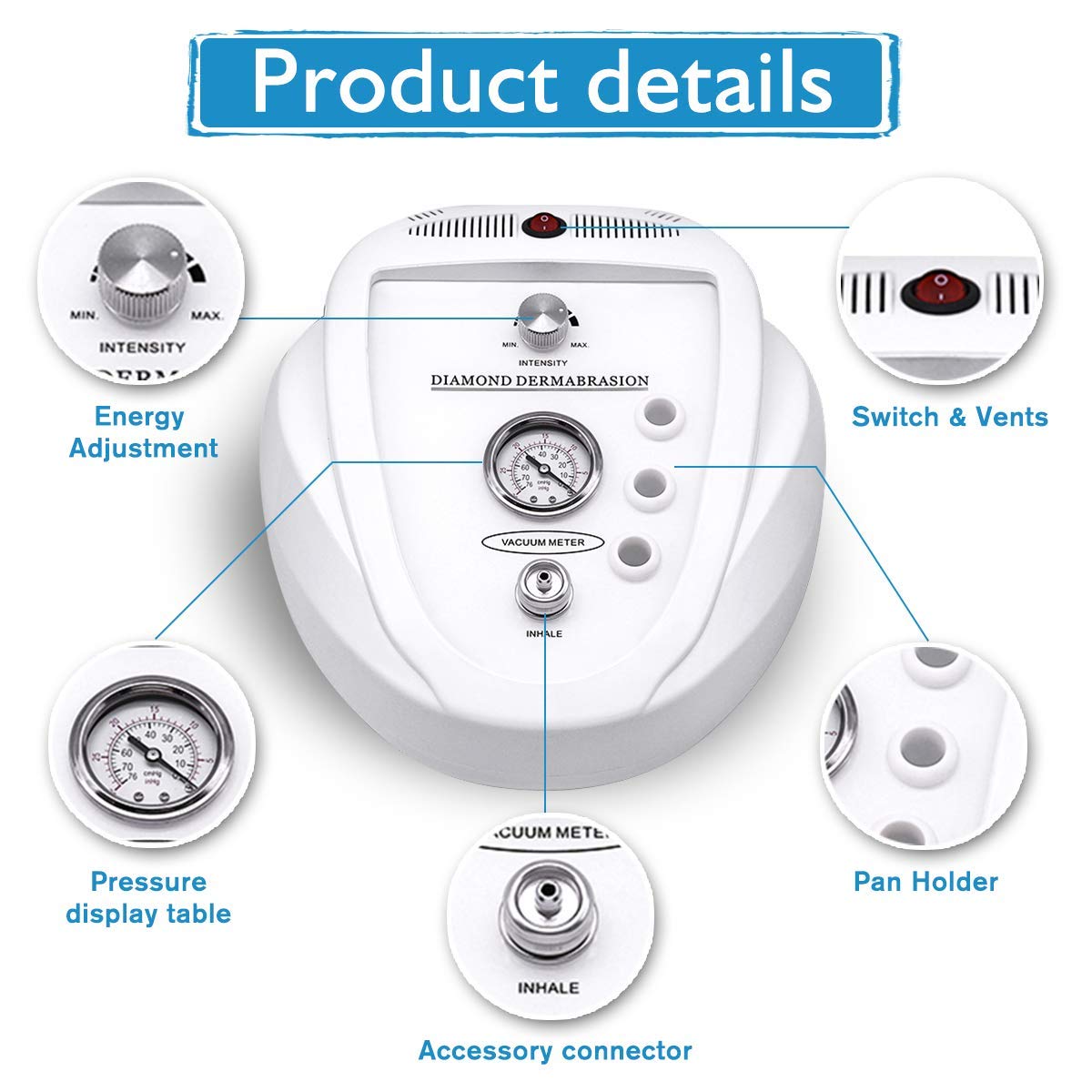 Professional Diamond Microdermabrasion Machine, Beauty Star 65-68cmhg Suction Power Professional Dermabrasion Facial Machine: Beauty