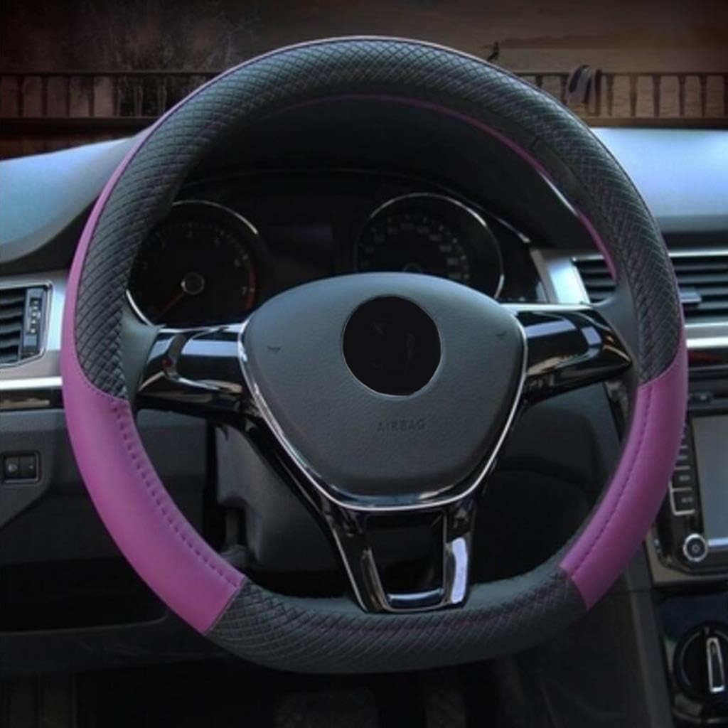 Mysida Vehicle Steering Wheel Leather Cover Car Steering Wheel Protector for Men Women D-Shape Diameter 38cm(15") (Color : Purple)