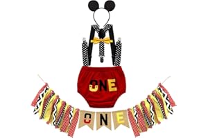MYRISAM Baby Boys First Birthday Cake Smash Photo Prop Outfits ONE Bloomers Bow Tie Suspender Headband w/Highchair Banner