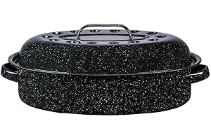 BOVADO USA Bovado 15.5" Enamel Oval Turkey Roaster with Lid - 12lb Capacity, Nonstick, Dishwasher Safe