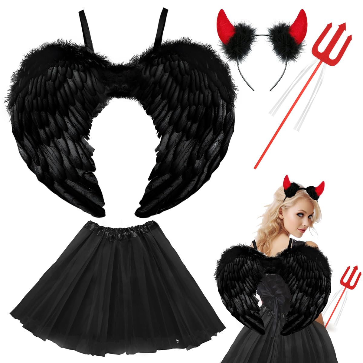 Angel Wings Costume Women's White Tutu Skirt, Halo and Wand Angel Wings Decoration Wings, Halloween Carnival Party Cosplay Adult โ image 1