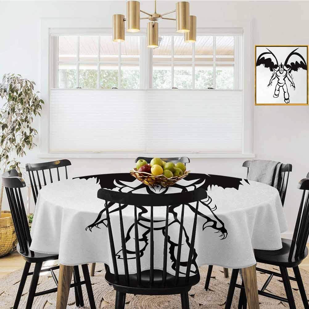 shirlyhome Video Game Tablecloth Fantastic Creatures Sci fi Theme Fantasy Warrior with Wings Sorcerer Print Decorative Round Tablecloth Black White (Diameter 54")