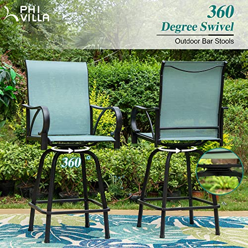 PHI VILLA Outdoor Swivel Bar Stool Chairs, Bar Height Patio Chair with