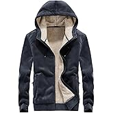 Gihuo Mens Sherpa Hoodies Zip Up Fleece Lined Sweatshirt Hooded Winter Warm Jacket