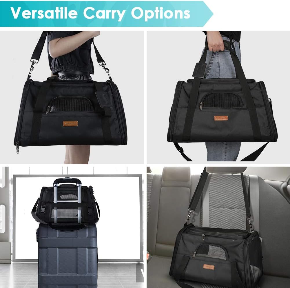 CLEEBOURG Pet Carrier Cat Carriers, Airline Approved Travel Pet Bag, Collapsible Soft-Sided Dog Kennel with Reflective Side Strip, Mesh Window and Escape-Proof Buckle, Best for Small Medium Cats Dogs : Pet Supplies