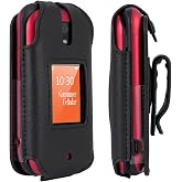 BELTRON Leather Case for Consumer Cellular Iris Flip Phone (2023) - Features: Secure Fit, Rotating Belt Clip, Screen &amp; Keypad Protection (SH3320) - Black