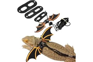 CYHAEN 3 Size Pack Bearded Dragon Leash and Harness Set, Bearded Dragon Harness, Soft Leather Detachable Adjustable Reptile Lizard Wing Leash (Black)