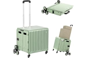 TODAYGO Foldable Utility Cart Stair Climber Wheeled, Collapsible Rolling Crate with Telescoping Handle, Stair Climbing Cart Used as Seat, Tool Cart, Telescoping Rolling Utility Cart Green, Cart for Stairs
