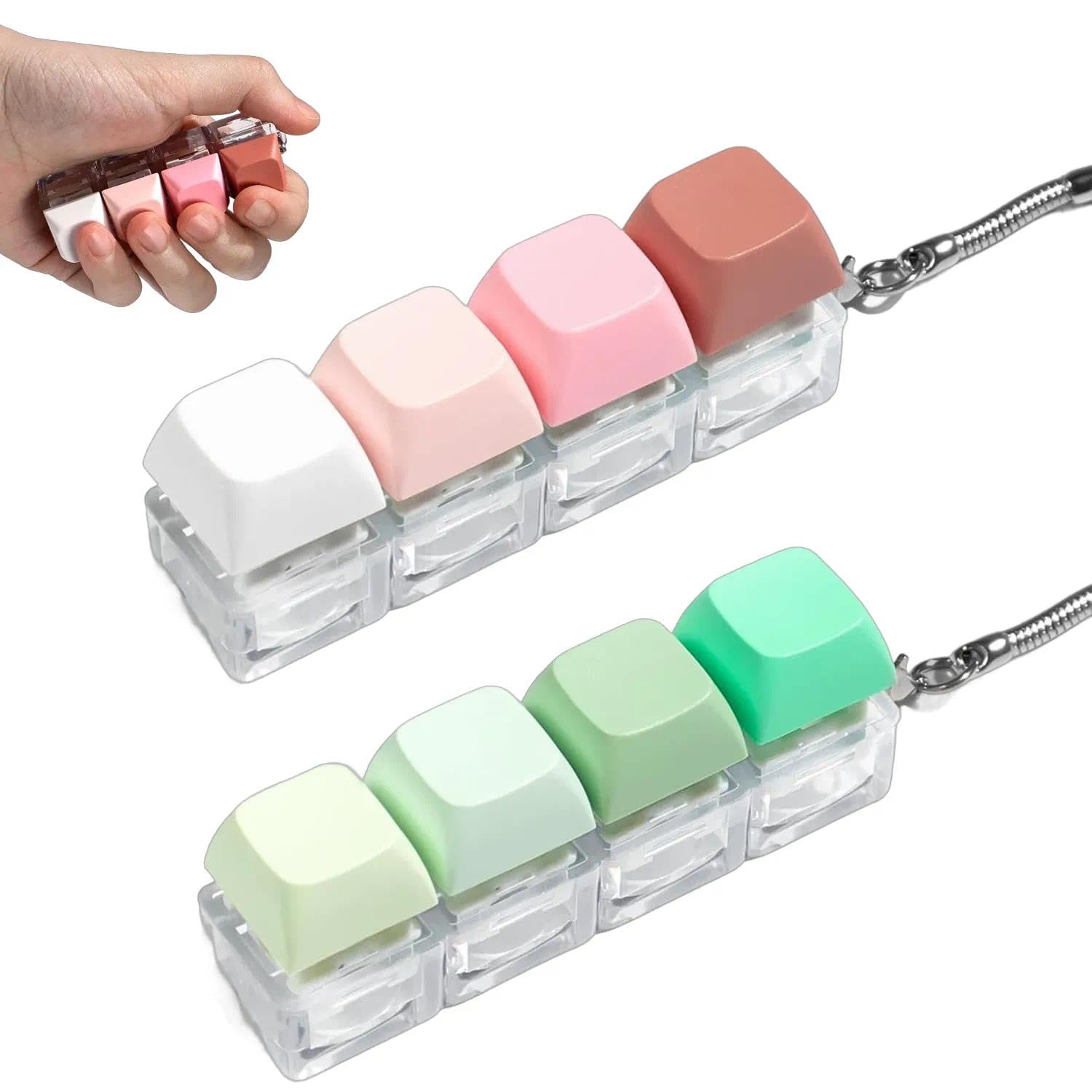 2Pcs Keyboard Fidget Toy, Fidget Toys, Quality and Built to Last, Clicky Fidgets Toy, Portable Fidgets Keyboard 4 Buttons with Keychain, Fashionable Functional Gifts for Adults and Kids (Fresh A)