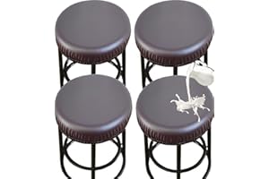 HFCNMY Stool Covers Round, Stretch Waterproof PU Round Bar Stool Covers Bar Stool Seat Covers Bar Chair Covers Washable Stool Cushion Slipcovers for 12-17 Inch Chair (4Pcs,Coffee)