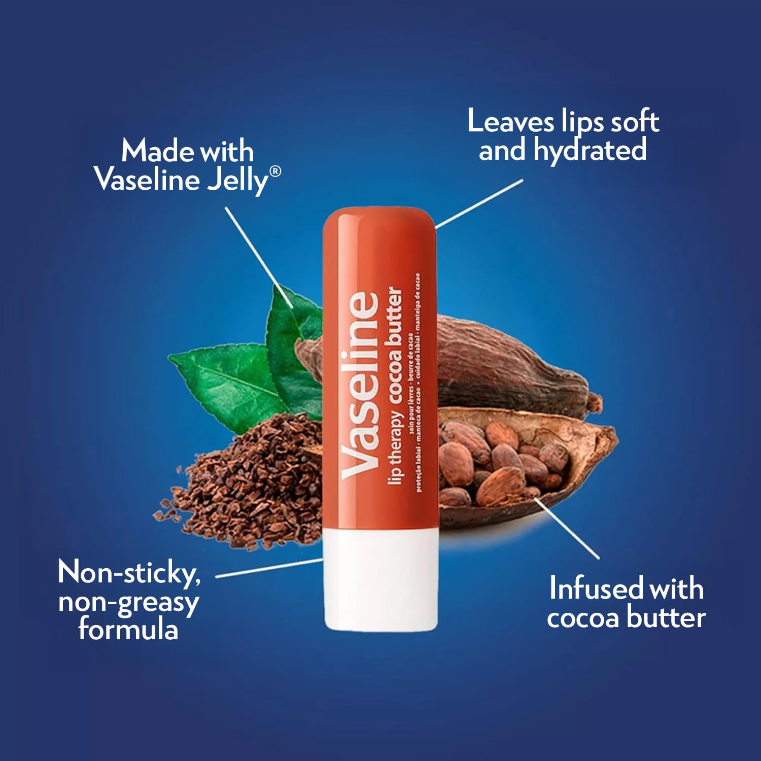 Vaseline Lip Therapy Cocoa Butter Lip Balm, 6 Pack, 0.16 Oz Ea