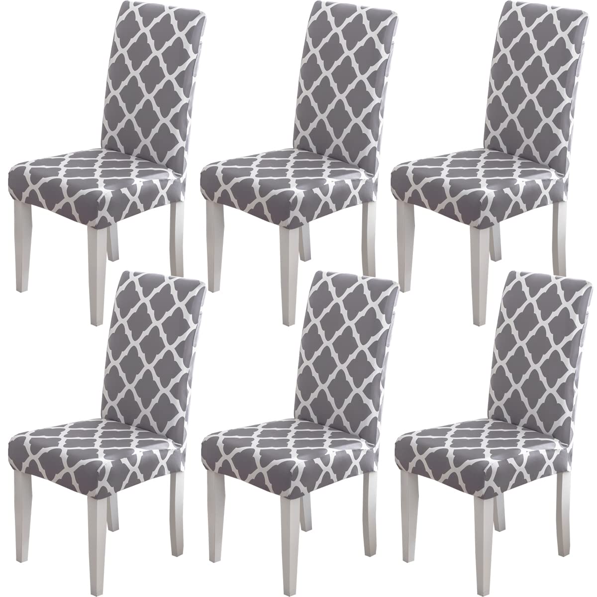 HZDHCLH Chair Cover Slipcover Chair Cover Washable Softness for 4/6 PCs Elastic Installation Chair Protector (Grid/Grey, 6 PCS)