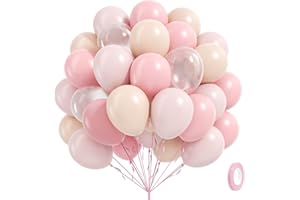 AWENZTECH 60pcs Light Pink Balloons 12inch with Pastel Pink Nude Clear Balloons for Gender Reveal Baby Shower Birthday Party Decorations
