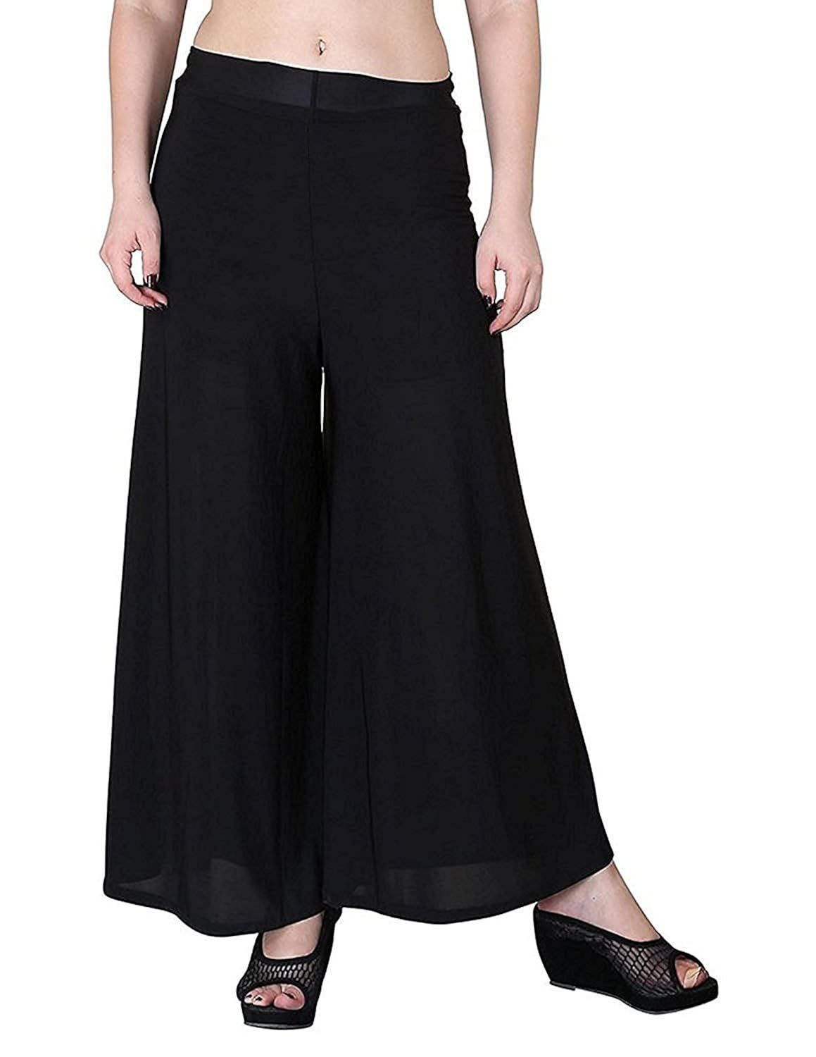 krystle girl's georgette stretchable plain palazzo (black, free size)