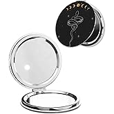LOPIOIO Compact Pocket Mirror, 1X/2X Magnifying Round Mirror for Girls Women, Portable Pu Leather Makeup Mirror for Handbag, Purse, Travel - Moon Phase Snake