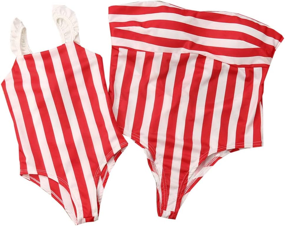 Loalirando Mummy and Me Matching Swimwear One Piece Family Matching Striped Backless Monokini