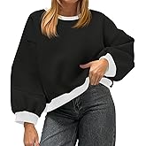 Fisoew Womens Oversized Sweatshirts Crewneck Long Sleeve Pullover 2025 Cute Color Block Casual Fleece Y2k Cropped Tops