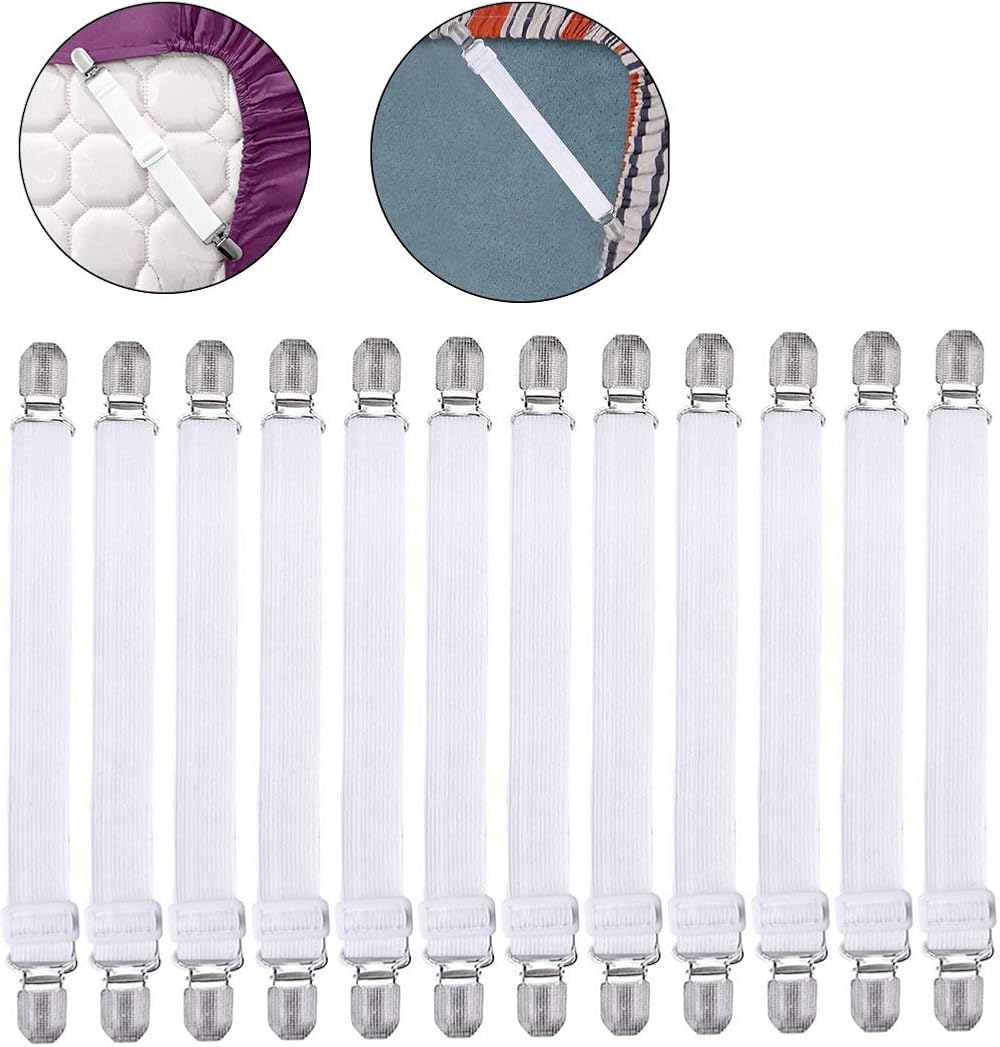 nuoshen 12Pcs Adjustable Bed Sheet Grippers Clips, Elastic Fasteners