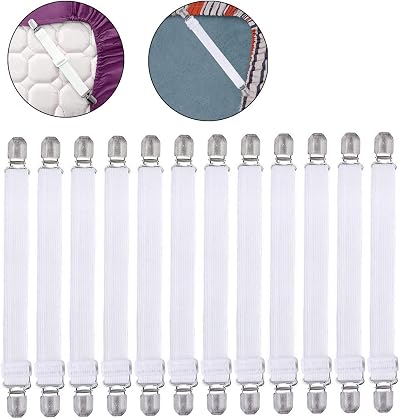 nuoshen 12Pcs Adjustable Bed Sheet Grippers Clips, Elastic Fasteners