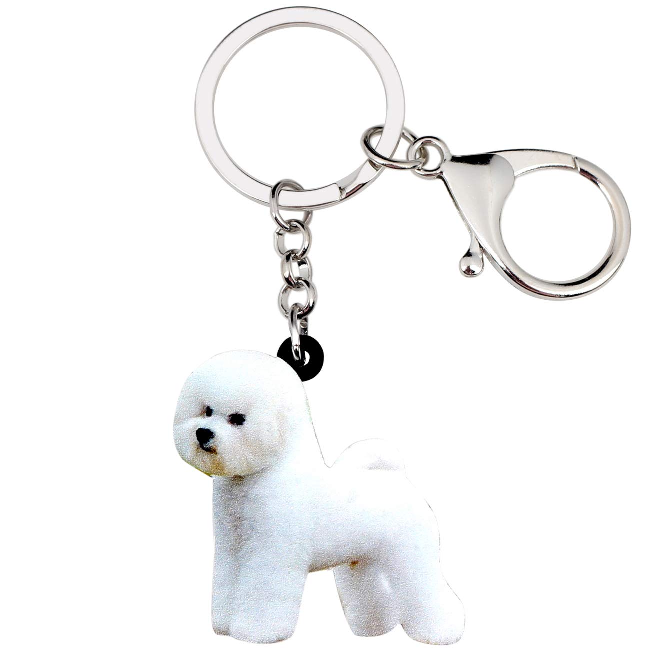 WEVENI Acrylic Cute Bichon Frise Dog Keychain Pet Keyring For Women Girls Bag Car Wallet Charms